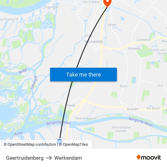 Geertruidenberg to Werkendam map