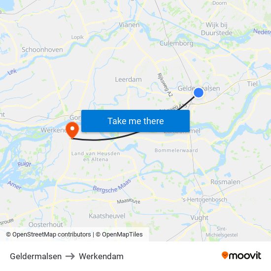 Geldermalsen to Werkendam map