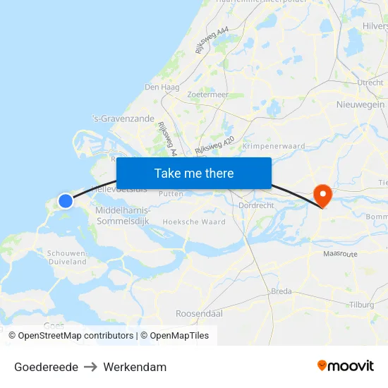 Goedereede to Werkendam map