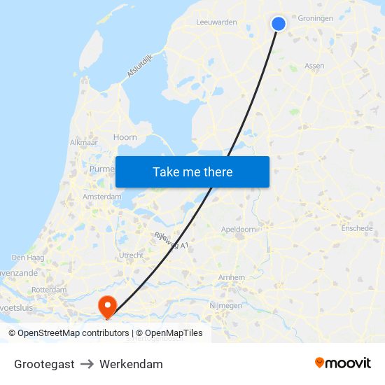 Grootegast to Werkendam map
