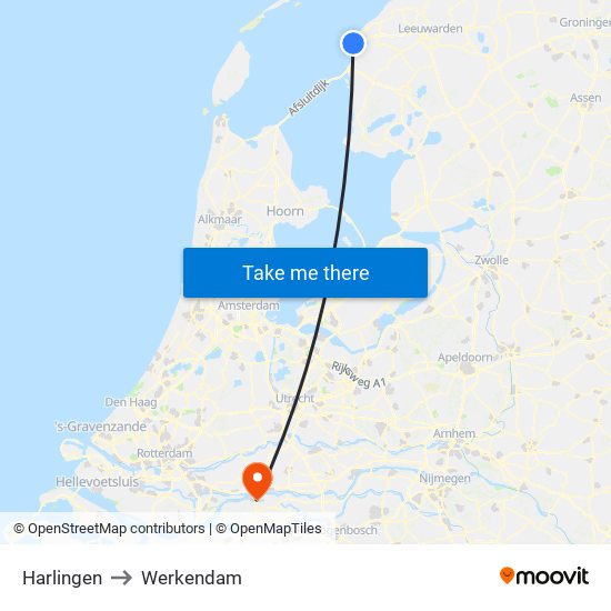 Harlingen to Werkendam map
