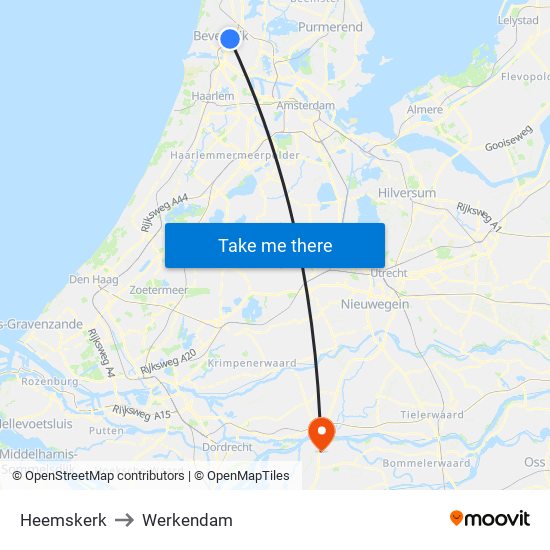Heemskerk to Werkendam map
