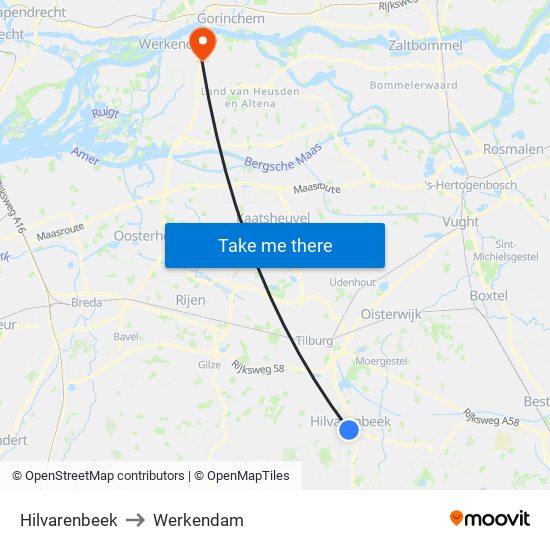 Hilvarenbeek to Werkendam map