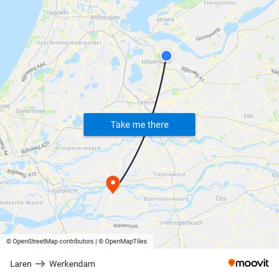 Laren to Werkendam map