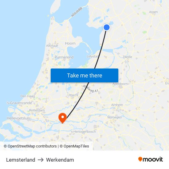 Lemsterland to Werkendam map