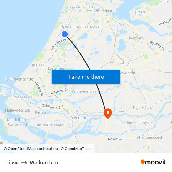 Lisse to Werkendam map