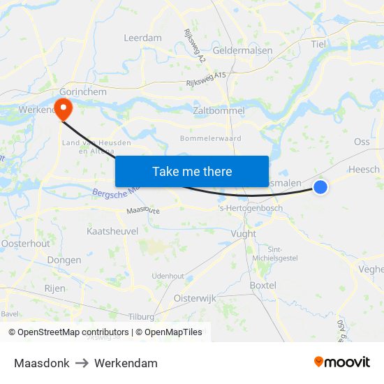 Maasdonk to Werkendam map