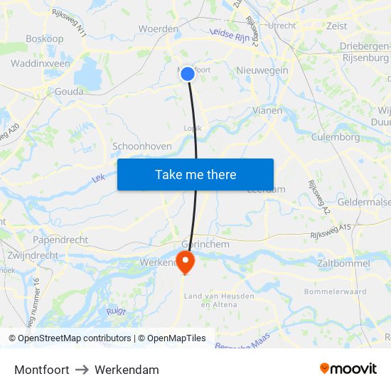 Montfoort to Werkendam map