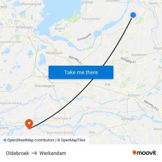 Oldebroek to Werkendam map