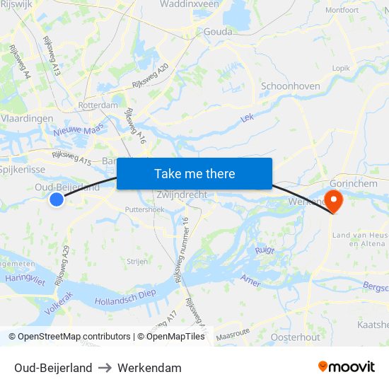 Oud-Beijerland to Werkendam map