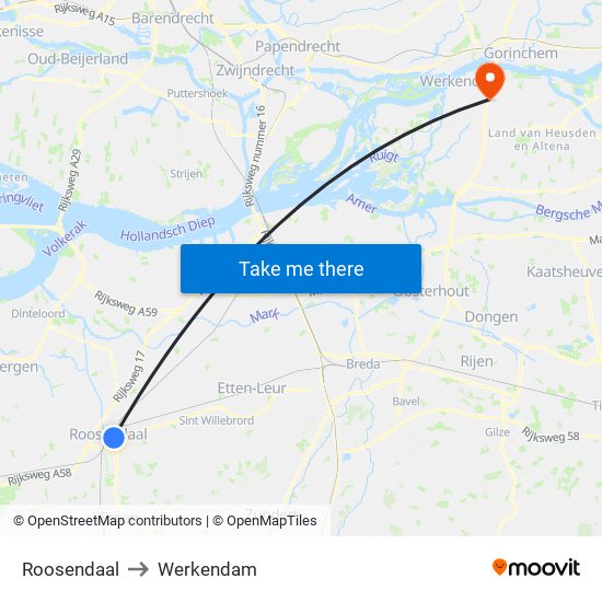 Roosendaal to Werkendam map