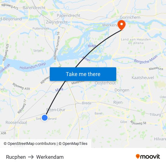 Rucphen to Werkendam map