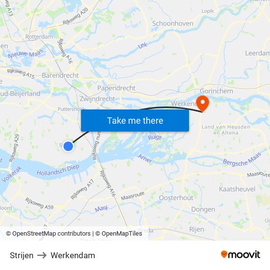 Strijen to Werkendam map