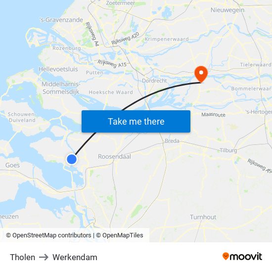 Tholen to Werkendam map