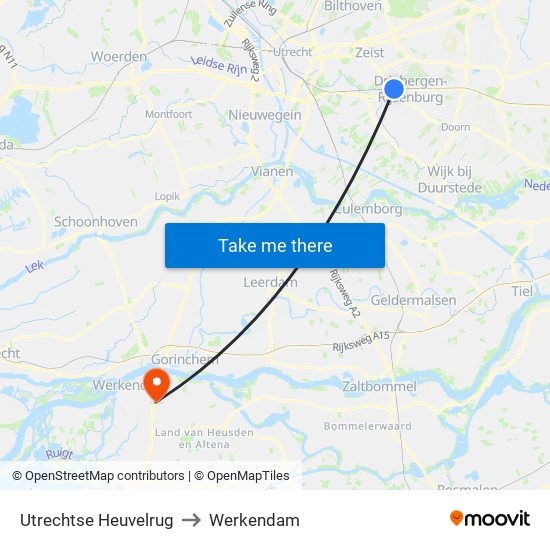 Utrechtse Heuvelrug to Werkendam map