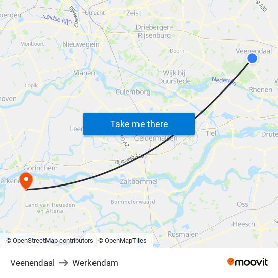 Veenendaal to Werkendam map