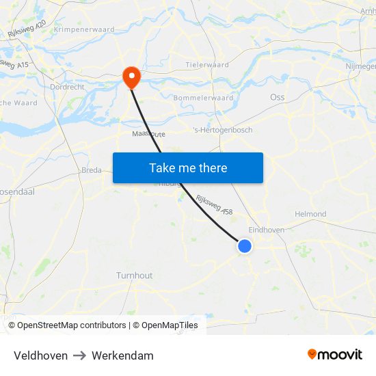 Veldhoven to Werkendam map