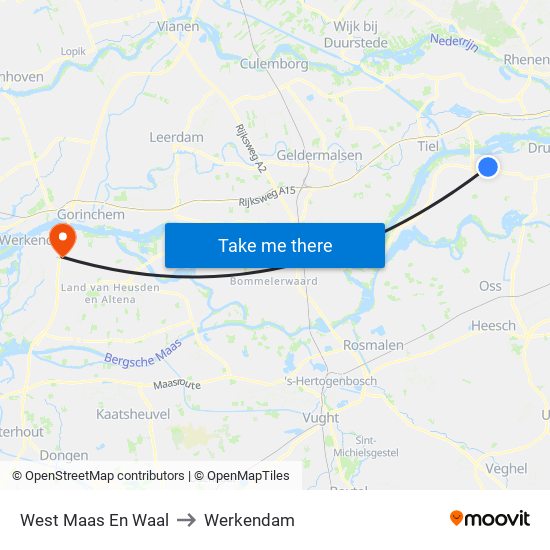 West Maas En Waal to Werkendam map