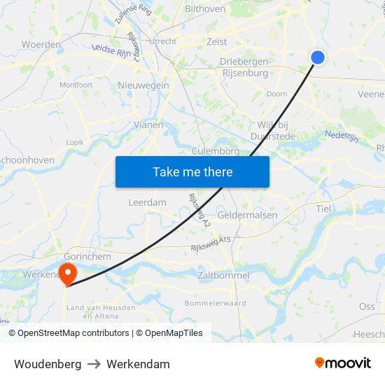 Woudenberg to Werkendam map