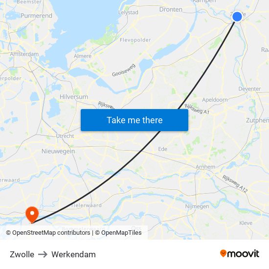 Zwolle to Werkendam map