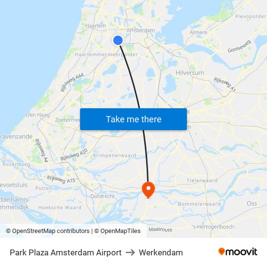 Park Plaza Amsterdam Airport to Werkendam map