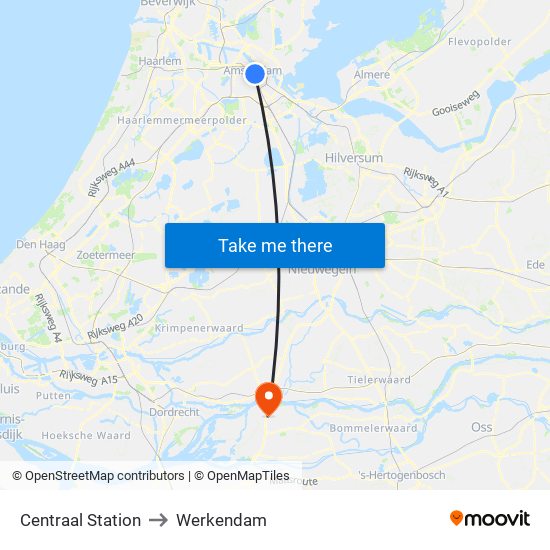 Centraal Station to Werkendam map