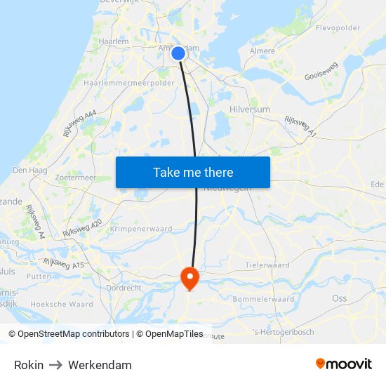 Rokin to Werkendam map