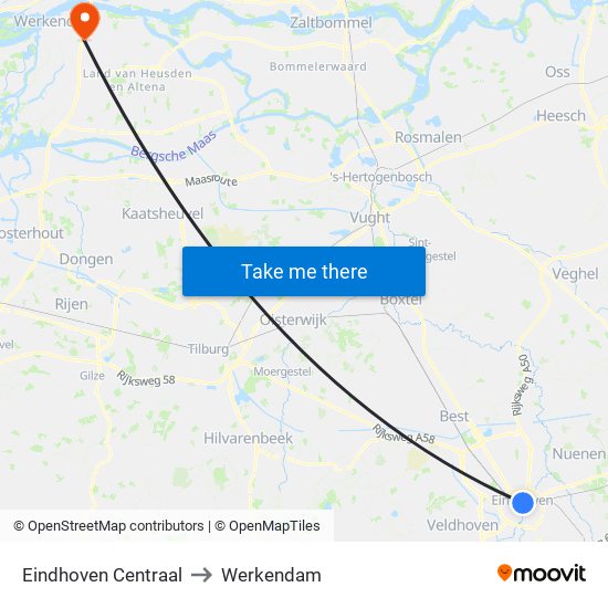 Eindhoven Centraal to Werkendam map