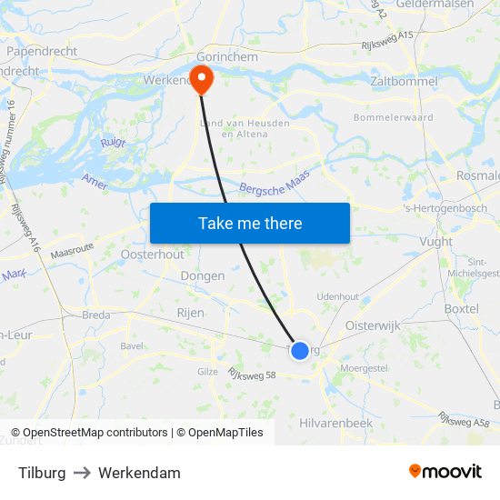 Tilburg to Werkendam map