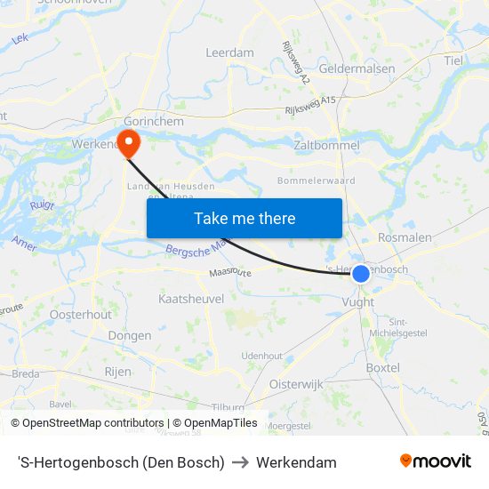 'S-Hertogenbosch (Den Bosch) to Werkendam map