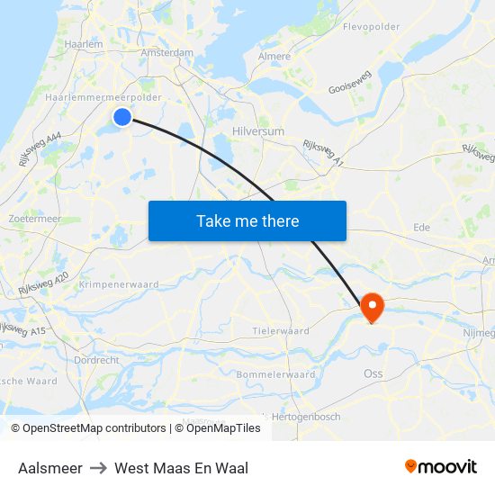 Aalsmeer to West Maas En Waal map