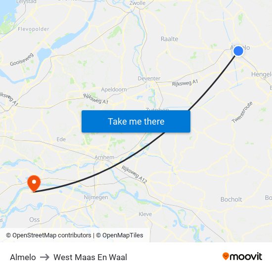 Almelo to West Maas En Waal map