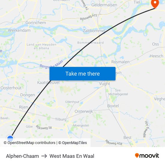 Alphen-Chaam to West Maas En Waal map