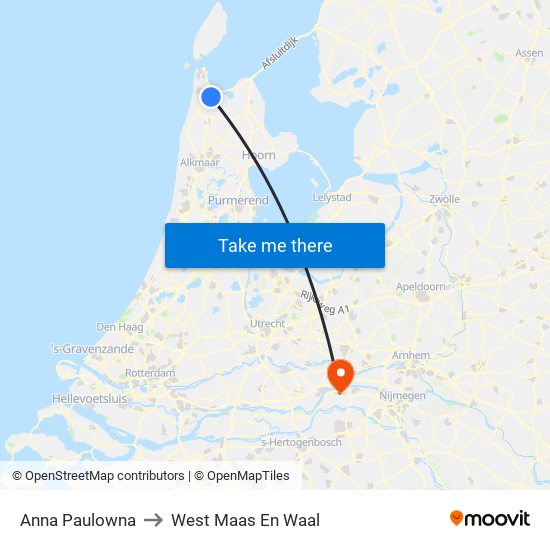 Anna Paulowna to West Maas En Waal map