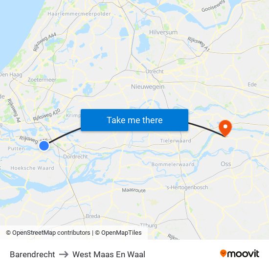 Barendrecht to West Maas En Waal map