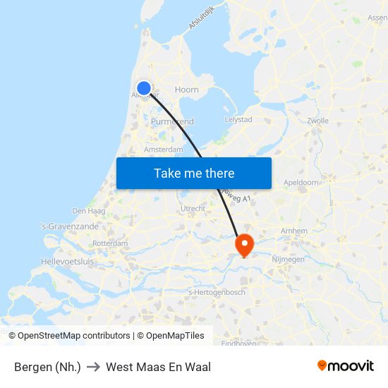 Bergen (Nh.) to West Maas En Waal map