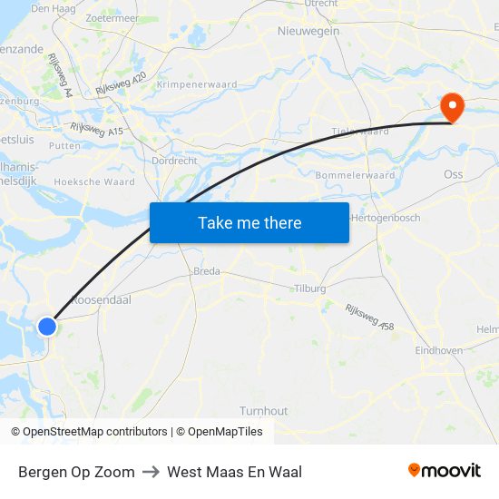 Bergen Op Zoom to West Maas En Waal map