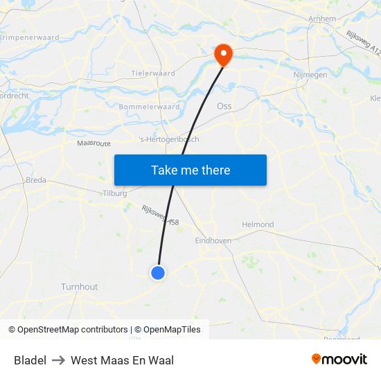 Bladel to West Maas En Waal map