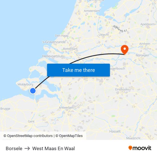 Borsele to West Maas En Waal map