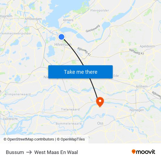 Bussum to West Maas En Waal map