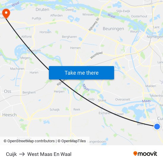 Cuijk to West Maas En Waal map