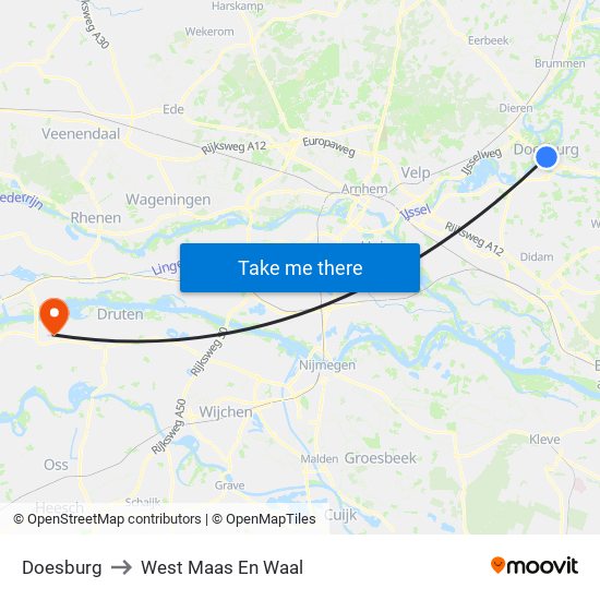 Doesburg to West Maas En Waal map