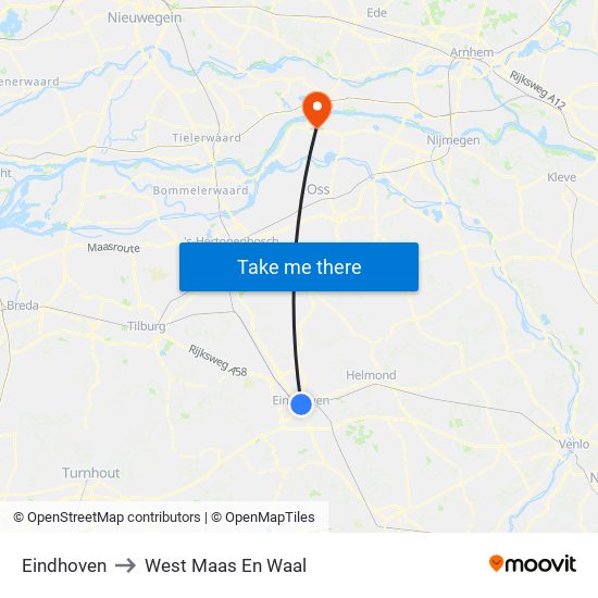 Eindhoven to West Maas En Waal map