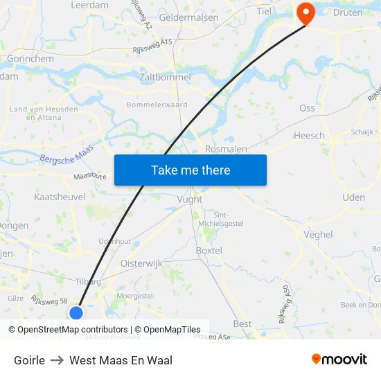 Goirle to West Maas En Waal map