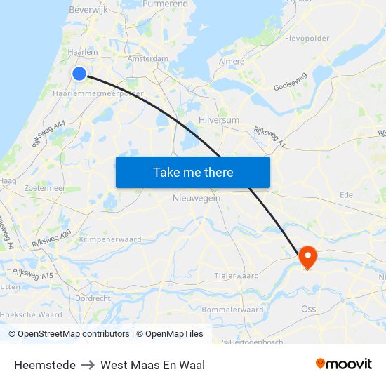 Heemstede to West Maas En Waal map