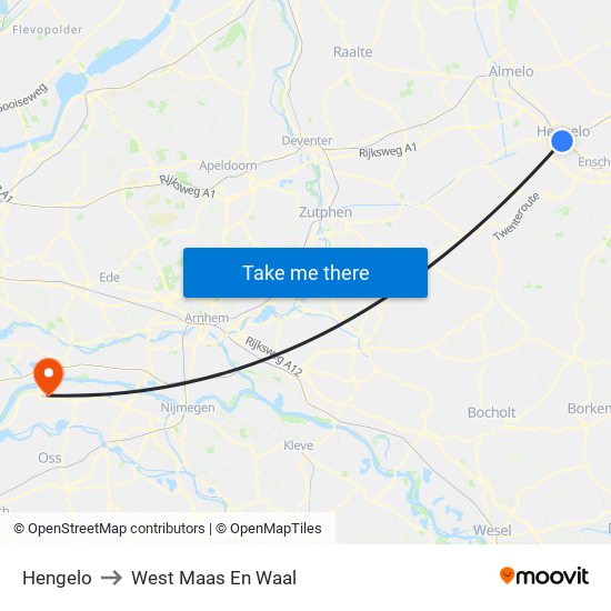 Hengelo to West Maas En Waal map