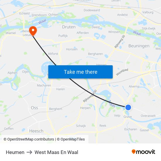 Heumen to West Maas En Waal map