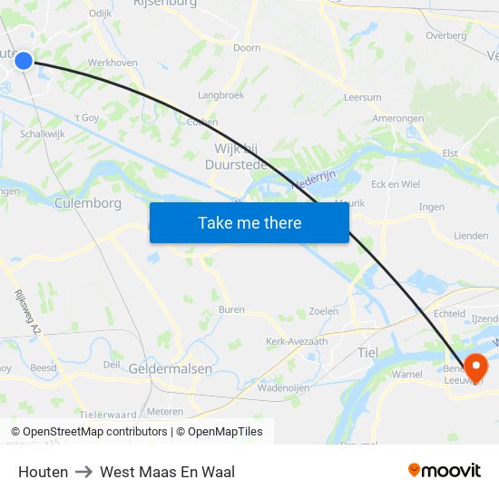 Houten to West Maas En Waal map