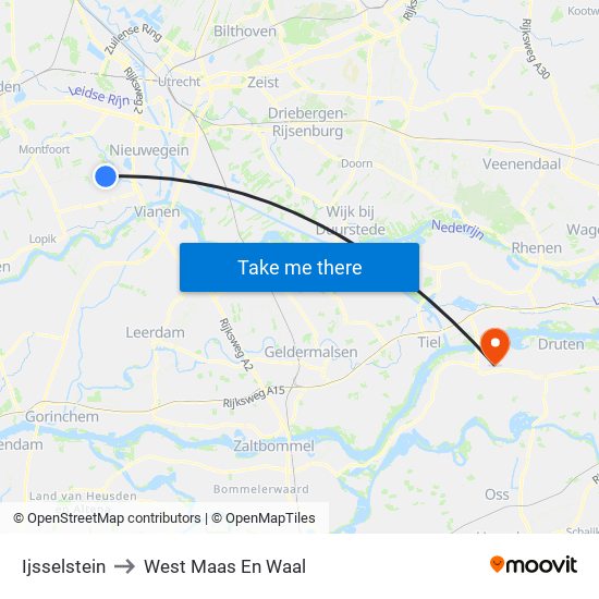 Ijsselstein to West Maas En Waal map