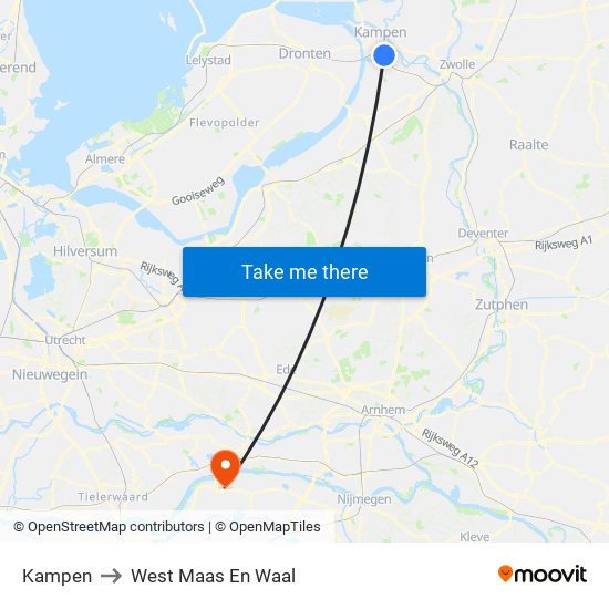 Kampen to West Maas En Waal map